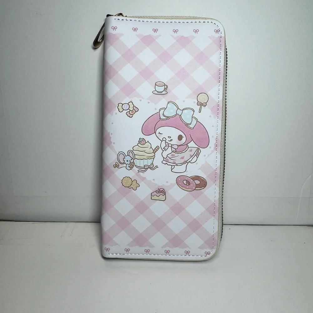 Pink and White Checkered Wallet with My Melody Hello Kitty Friends NWT